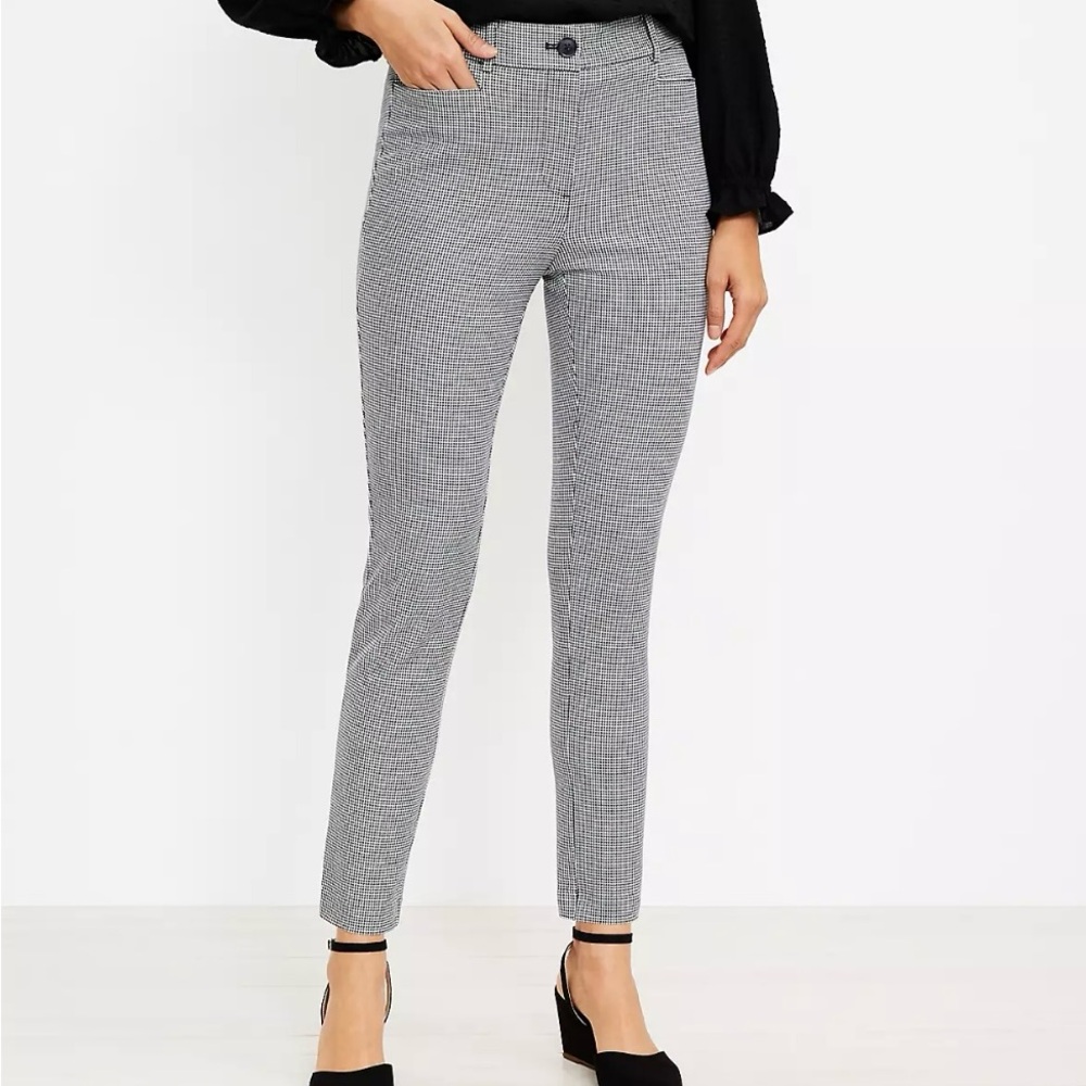 LOFT Black & White Houndstooth Ankle Pants